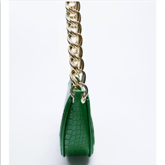 Zara * Shoulder Bag Gold Chain Croc Green - Picture 5 of 9